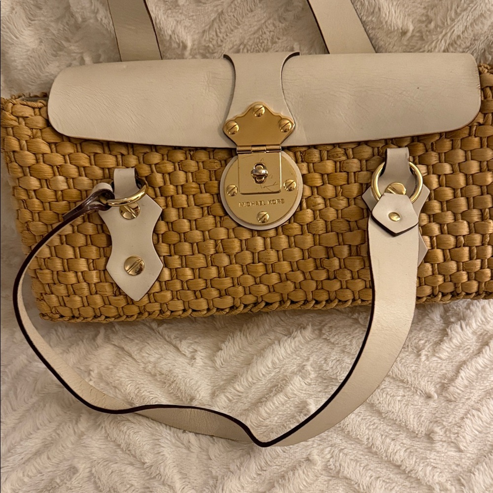Michael Kors Tan and Cream Woven Satchel